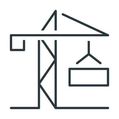 Line art icon of construction on a building.
